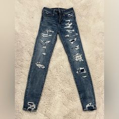 - New - Never Worn - Sold As Pictured Size 00, High Jeans, Jeggings, Next Level, American Eagle, Women Jeans, High Rise, Color Blue, Women Shopping