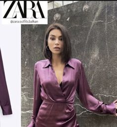 Short Satin Dress, Short Satin, Zara Shorts, Zara Woman, Satin Dress, Zara Women, Satin Dresses, Eggplant, Colorful Dresses