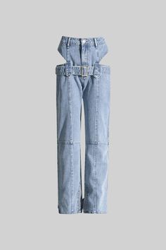 Cut Out Wide Leg Jeans with Buckle - Blue Trendy High Rise Belted Jeans, High Rise Belted Denim Blue Jeans, High Waist Belted Denim Blue Jeans, High Waist Belted Jeans In Denim Blue, Trendy Mid-rise Belted Jeans, Belted Blue Denim Jeans, Blue Wide Leg Jeans, Fashion Wishlist, Blazer With Jeans