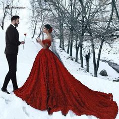 NumberSea - NumberSea Luxury Red Lace Foral Wedding Dresses Long Train Cheer Dress, Wedding Gown Backless, Red Wedding Dress, Long Train Wedding Dress, Cathedral Train, Red Wedding Dresses, 3d Rose, Backless Wedding, Traditional Wedding Dresses