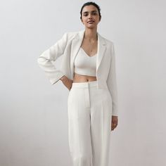 Item Is Brand New White Cropped Blazer For Office, White Tailored Cropped Blazer, White Cropped Formal Outerwear, White Cropped Outerwear For Formal Occasions, Formal White Cropped Outerwear, Tailored White Cropped Jacket For Spring, White Cropped Jacket For Office In Spring, Elegant Cropped Spring Blazer, White Cropped Jacket For Spring Office Wear