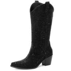 Rhinestone Cowboy Boots, Sparkly Boots, Black Cowgirl Boots, Rhinestone Cowboy, Boots Mid Calf, Black Cowboy Boots, Black Cowboy, Black Rhinestone, Cowgirl Boots