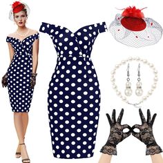 PRICES MAY VARY. Comprehensive Set: you will get 1 piece of 50s vintage women polka dot dress, 1 piece of vintage veiled headpiece, 1 pair of pearl earrings, 1 piece of pearl necklace, 1 pair of black vintage transparent floral lace wrist gloves Vintage Headgear and Gloves: that retro headgear of the 50s vintage women polka dot dress is with artificial feathers and dot net, it's easy to wear, and equipped with crocodile clips, retro and fashionable, soft and comfortable to wear; The black floral Derby Tea Party, Spring Costume, Womens Polka Dot Dress, Tea Party Attire, Kentucky Derby Dress, Black Lace Gloves, Wrist Gloves, Vintage Polka Dot Dress, Polka Dot Earrings