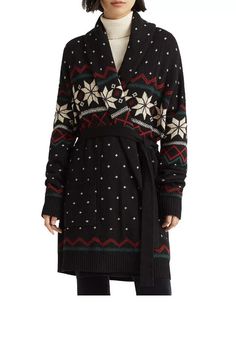 Women's Lauren Ralph Lauren Black Wool Snowflake Cardigan Sweater Coat XL NWT. $245 Women's Lauren Ralph Lauren Style: Snowflake Cardigan Sweater Color: Black Material: 54% Wool/24% Nylon/20% Cotton/2% Lambswool Condition: New with Tags Fair Isle Pullover, Ralph Lauren Cardigan, Snowflake Sweater, Shawl Collar Cardigan, Ralph Lauren Black Label, Ralph Lauren Style, Cardigan Sweater Coat, Shawl Cardigan, Cardigan Women