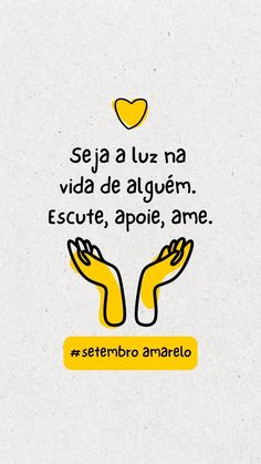 two hands holding each other with the words seja a luz na via de algem, escute, appie, ame, amie