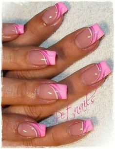 Pink french tips with design Short Acrylic Nails Designs Sparkle, Pretty Nail Ideas Acrylic Square, Dominican Republic Nail Designs, New French Tip Nail Designs, Pretty Nail Art Designs French Tips, Cute French Nails Ideas, Nail Designs With Foil, Valentines Day French Nails, Valentines Nails With Rhinestones