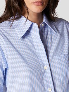 Georgie Cotton Shirt at Equipment Daywear Tops With Striped Spread Collar, Casual Shirt With Striped Spread Collar, Casual Tops With Striped Spread Collar, Summer Tops With Striped Spread Collar, Pointed Flat Collar, Striped Long Sleeve Shirt, Tailored Shirts, Trending Dresses, S Models