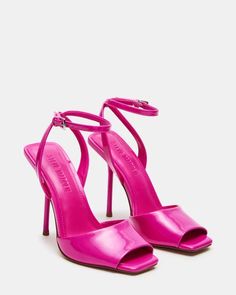 LILAC Pink Patent Square-Toe Strappy Heel | Women's Heels – Steve Madden Lilac Heels, Pink Strappy Heels, Rose Shoes, Lilac Pink, Elegant Heels, Shoe Shine, 5 Inch Heels, Elevate Your Look, Toe Designs