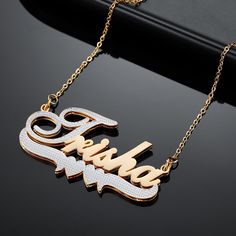 Make a statement with our new double plated collection! Personalize this chain with your name, the name of a loved one, or a special word. Crafted from 18K gold and silver plating, this piece is made to last. Details: Personalize With: Names, Numbers, or Words. Pendant Size varies by name (3.5cm-5cm) Matching Chain Closure: Lobster Clasp Arabic Jewelry, Name Necklace Silver, Jewelry Charms Pendants, Bangle Ring, Photo Necklace, Double Heart, Rose Gold Metal, Timeless Accessories, Precious Jewelry