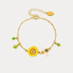 The bee symbolizes community, brightness, and personal power. Follow the bee to discover your new destination. Bee Gifts for bee lovers. Bee bracelets, high polished make bee & sunflower bracelet is very shining, very dainty, and pretty and simple but elegant. Detail Plating: 18K Gold Materials: 18K Gold on Brass, Enamel Size: Length: 6.30"(16cm)+Extender: 2.36"(6cm) Weight: 4.3g Hypoallergenic design Dainty Yellow Bracelet For Gift, Dainty Yellow Bracelet As Gift, Yellow Bracelets With Flower Charm For Gift, Bee Sunflower, Bee Bracelet, Sunflower Bracelet, Cat Pendant Necklace, Mermaid Pendant, 18k Gold Bracelet