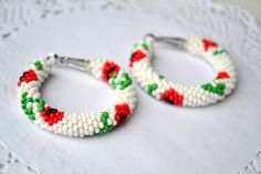 Beaded hoop earrings, red poppy beaded hoop earrings, poppy flower floral beaded earrings,gift for h Handmade Hoop Flower Earrings For Summer, Handmade Summer Flower Hoop Earrings, Handmade Flower Hoop Earrings For Summer, Handmade White Flower Hoop Earrings, Spring Beaded Round Earrings, Handmade White Hoop Flower Earrings, Embroidered Hoop, Round Crochet, Earrings Flower