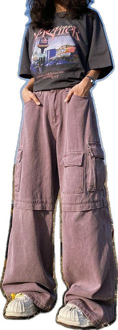 Casual Pink Cargo Jeans With Pockets, Baggy Purple Straight Leg Jeans, Baggy Straight Leg Purple Jeans, Purple Baggy Straight Leg Jeans, Pink Denim Cargo Bottoms, Pink Denim Bottoms With Cargo Pockets, Pink Denim Bottoms With Pockets, Purple Baggy Cotton Jeans, Purple Denim Bottoms For Streetwear