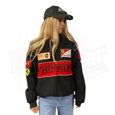 Ferrari Nascar F1 Racing Vintage Bomber Jacket | Women Biker Jacket | Ferrari Jacket Women | Ferrari Jacket Black | ferrari jacket gift The Biker Jacket is an emblem of rebellion and style, known for its rugged appeal and timeless design. Crafted from durable leather, it features a classic asymmetrical zipper closure and snap-tab collar, reminiscent of motorcycle culture. With its sleek silhouette and edgy details like studs and quilted panels, this jacket exudes attitude and versatility.  Whether paired with jeans and boots for a casual look or layered over a dress for a touch of edge, the biker jacket adds instant cool to any outfit. A staple in both fashion and pop culture, it remains a symbol of individuality and confidence, embodying the spirit of the open road. Product Specification: Black Ferrari Jacket, Women Biker Jacket, Black Ferrari, Nascar Racing Jacket, Motorcycle Culture, Racing Jacket, F1 Racing, Lady Biker