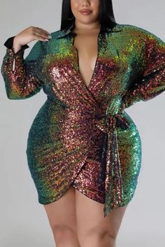 Discover the sophisticated luxury of the Plus Size Lovely Lady Collared Sequin Mini Dress. Boasting a sophisticated collared silhouette and shimmering sequined fabric, this mini dress is a perfect statement-making piece for a special night out. Style it with your favorite heels for a look that exudes effortless elegance. Decoration Zip Up , Sequined Length Above Knee, Mini Style Sexy & Club Fabric Type Blended fabrics , Sequin Material Polyester , Spandex Neckline V-Neck , Turn-down Collar Silho Long Sleeve Glitter Mini Dress For Holiday, Knee-length Sequin Mini Dress For Party, Sequin Knee-length Mini Dress For Party, Chic Contrast Sequin Mini Dress For Fall, Sequined Knee-length Mini Dress For Holiday Party, Long Sleeve Glitter Mini Dress For Date Night, Winter Knee-length Sequined Mini Dress, Elegant Fall Mini Dress With Contrast Sequin, Shiny Long Sleeve Mini Dress For Party