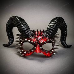 This Devil Spikes Mask With Back Twisted Horns Is Made From Plastic, Then Decorated And Hand Painted To Give It An Beautiful Bloody Texture Look. The Mask Is About 12" Tall And 14" Wide. The Masquerade Mask Will Make A Great Costume Accessory. Product Feature Made From Plastic With Plastic Plastered And Handcrafted And Hand Painted. Great For A Masquerade Ball, Venetian Costume, Halloween Costume Features Mythological Beasts May Also Be Used As A Display Piece Hand Painted With A Unique Texture Scary Bat Mask, Masqurade Mask With Horns, Metal Demon Mask, Scary Masquerade Masks, Halloween Mouth Mask, Devil Mask For Kids, The Four Horsemen Masks, Black Punk Masks For Party, Red Halloween Masks And Prosthetics For Costume Party