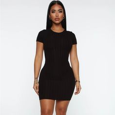 Nwt Fashion Nova “Can’t Change Me Darling” Ribbed Mini Dress Black Ribbed Stretch Mini Dress, Black Crew Neck Bodycon Dress For Night Out, Black Crew Neck Bodycon Dress, Bodycon Mini Dress With Crew Neck, Solid Ribbed Mini Dress For Night Out, Black Ribbed Fitted Mini Dress, Black Fitted Ribbed Mini Dress, Fitted Black Ribbed Mini Dress, Solid Ribbed Mini Dress