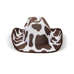 Instantly elevate your costume for a costume party, Halloween party, rodeo, festival, or performance with this fun cowboy hat. The white and brown cow print cowboy hat is ideal for showing off your style while line dancing, bull riding, or simply running errands. The comfortable and breathable EVA velvet will be sure to block out the sun and keep your head cool. The western hat measures 14.2 x 11.5 x 5 inches and has an elastic string to comfortably fit on most youth head sizes. Western White Costume Hats And Headpieces For Summer, Western Costume Hat For Halloween, White Western Costume Hats And Headpieces For Summer, Western Halloween Costume Hat, Western Style Halloween Costume Hat, White Brimmed Rodeo Costume Hat, White Brimmed Costume Hat For Rodeo, Western Costume Hat With Curved Brim In White, Western White Costume Hats And Headpieces With Curved Brim