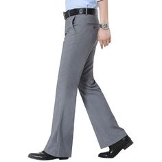 Gray Full-length Dress Pants For Spring, Gray Full Length Dress Pants For Spring, Gray Wide Leg Business Bottoms, Gray Wide Leg Business Pants, Gray Full-length Business Bottoms, Gray Full-length Bottoms For Business, Gray Full-length Bottoms For Office, Non-stretch Gray Dress Pants, Gray Full-length Office Bottoms