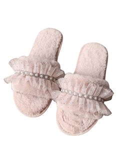 PRICES MAY VARY. Made of soft faux fur material Fuzzy upper and lining, pearls beaded, lace trim, indoor slippers Suitable for bedroom, living room, loungewear, hotal, vacation and so on Please refer to Product Measurement in Product Description as below <b>Product Measurement:</b> <br><br> CN36-37: Foot Length: 9.4", Platform Height: 0.6"<br><br> CN38-39: Foot Length: 9.8", Platform Height: 0.6"<br><br> CN40-41: Foot Length: 10.2", Platform Height: 0.6"<br><br> Fur Bedroom, Pearl Slippers, Pearl House, Bedroom Shoes, Faux Fur Material, Indoor Slippers, Bedroom Slippers, Cute Slippers, House Shoes