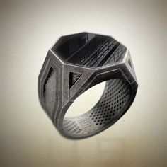 Unique Men's Signet Ring with Black Onyx, Inspired by the Cutting-Edge Design of Sci-Fi Movies, Men's Signet Ring with Octagonal Shape, Dystopian Men's Signet Ring with Crisp Edges, Handmade and Oxidized Finish, Futuristic Men's Signet Ring with a Dark Vibe, Author's Tech, Personalization Possible, Free Shipping Galaxywide Creative Rings Unique, Unique Metal Jewelry, Biker Rings Mens, Onyx Ring Men, Unique Mens Rings, Mens Rings Fashion, Men Rings, Signet Ring Men, Octagon Shape