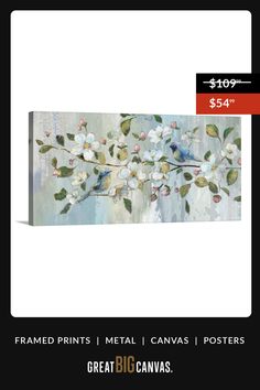 a painting with white flowers on it and the price is $ 599 for each piece