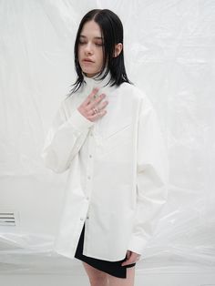 YUTHENTIC is a women's wear-based street casual brand that develops unique collections within neat silhouettes and everyday styles, focusing on androgynous items.- Box shape over size shirt- Pure mood material and color used- Can be worn as a outer- You can create a high neck with a button on the collar Oversized Streetwear Shirt, Modern Oversized White Blouse, White Modern Shirt With Relaxed Fit, Modern White Shirt For Spring, Trendy Oversized White Shirt, White Relaxed Fit Shirt For Fall, Oversized White Collared Shirt, Everyday White Shirt For Fall, White Everyday Fall Shirt