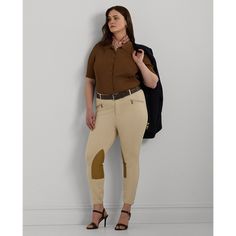 A contemporary take on equestrian-inspired style these skinny ponte pants feature faux-leather knee patches and signature horn-effect buttons at the cuffs.