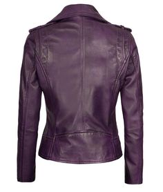 Women's Purple Moto Leather Jacket
Crafted with original lambskin leather, this purple biker jacket for women has a wide lapel collar that compliments the combination of style and fashion. With attractive purple color, it also features front smooth zips and pockets on either side which allow you to safe your essentials with ease. This leather jacket is made from the fairest yet finest quality materials to provide you with one of the most elegant wardrobe experiences ever. It also features zipper Purple Long Sleeve Biker Jacket For Winter, Purple Long Sleeve Leather Jacket For Spring, Fitted Purple Leather Jacket For Fall, Purple Motorcycle, Asymmetrical Leather Jacket, Maroon Leather Jacket, Purple Leather Jacket, Elegant Wardrobe, Leather Jacket For Women