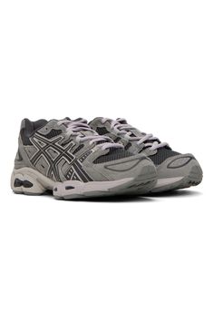 Asics: Gray GEL-NIMBUS 9 Sneakers | SSENSE Gray Lace-up Sneakers With Reflective Details, Asics Mesh Functional Sneakers, Functional Asics Mesh Sneakers, Functional Mesh Asics Sneakers, Sporty Asics Running Shoes With Ventilation, Asics Sporty Running Shoes With Ventilation, Functional Asics Jogging Sneakers, Functional Asics Sneakers For Jogging, Sporty Asics Mesh Sneakers