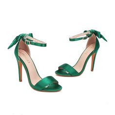 Shop Green Satin Bow Heels Effortless Ankle Strap Stiletto Party Sandals color Green for Music Festival, Night Club, Party, Wedding with worldwide Free shipping & Free return. Party Sandals With Wrapped Heel And Open Toe, Open Toe Sandals With Wrapped Heel For Party, Green Heels With 4-inch Heel For Party, Elegant Green Sandals For Party, Open Toe Sandals For Cocktail Parties, Party Season High Heel Sandals With Wrapped Heel, Green Open Heel Evening Heels, High Heel Sandals With Wrapped Heel For Party Season, High Heel Sandals For Cocktail Party Season