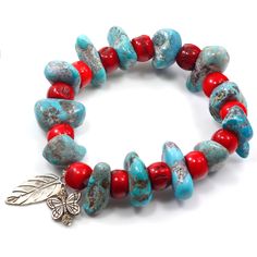 ✦Gemstone: Natural Kingman Turquoise, Coral ✦Color: Blue, Red ✦Shape: Nugget ✦Length: 6''-8'' ✦Bead Size: Big Rough Nugget:25x17x6mm Small Rough Nugget:17x12x7mm Red Coral:11x7mm ✦Weight: 355.5ct ✦QTY: 1 pcs / package ♕Beautiful & High Quality Findings♕ You will receive the same quality has you see in picture. CLICK BELOW TO CHECK ALL OUR BEAUTIFUL GEMSTONE BRIOLETTES. https://www.etsy.com/shop/TurquoiseFactory?ref=seller-platform-mcnav Color may vary slightly due to your monitors' color cal Nugget Bracelet, Healing Gemstone Bracelets, Reiki Jewelry, Amazonite Bracelet, Kingman Turquoise, Christmas Gift Jewelry, Jasper Beads, Healing Bracelets, Coral Beads