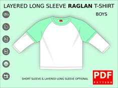 a long sleeve raglan t - shirt for boys in white and mint green colors