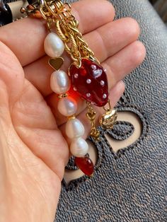 This piece of jewelry can be used as a bag charm, a keychain, or a decoration for any other item.  * Gold: Brass/copper/St.steel + 18K Gold plated * Platinum: Brass/copper + Rhodium plated or St. steel * Freshwater/Baroque pearls; Natural Quartz stones * No risk of allergy (nickel-free, lead-free, cadmium-free) * Full length: 11 cm * The shape and color of the stones and pearls may vary * Delivered with a cleaning cloth and a ready-to-gift jewelry storage pouch * FREE USAVEL GIFT BOX +50e GIFT A Cheap Bag Charm As Gift, Metal Charms Keychains For Gift, Metal Charms Keychains As Gifts, Metal Keychains With Charms For Gifts, Metal Keychains With Charms As Gifts, Handmade Gold Keychains For Gifts, Valentine's Day Key Jewelry Gift, White Keychain With Lobster Clasp As Gift, White Keychain With Lobster Clasp For Gift