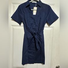 New With Tags. See Pics Fitted Cotton Shirt Dress With Tie Waist, Fitted Cotton Mini Dress With Tie Waist, Casual Mini Shirt Dress With Tie Waist, Casual Workwear Mini Dress With Tie Waist, Fitted Mini Dress With Tie Waist And Short Sleeves, Casual Mini Dress With Tie Waist For Work, Casual Cotton Mini Dress With Tie Waist, Knee-length Cotton Shirt Dress With Tie Waist, Blue Collared Cotton Mini Dress