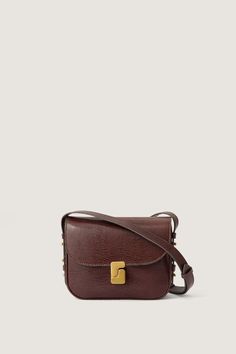 Sac Bellissima Mini - Chocolat - Cuir - Femme Brown Rectangular Satchel With Turn-lock Closure, Modern Brown Satchel With Turn-lock Closure, Brown Satchel With Turn-lock Closure For Daily Use, Brown Rectangular Bag With Turn-lock Closure, Brown Rectangular Bags With Turn-lock Closure, Brown Rectangular Saddle Bag With Gold-tone Hardware, Brown Office Shoulder Bag With Turn-lock Closure, Office Brown Shoulder Bag With Turn-lock Closure, Brown Turn-lock Closure Shoulder Bag For Office