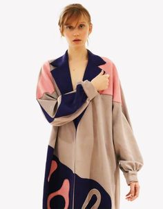 Size: One Size (Oversize fitted) Color: Body: Grey, Blue & Pink details Body: Sweet velvet fabric Lapel open front coat Kimono sleeve with 5.5cm shirt cuff Coat length: 115cm Dry clean only Pink Details, Shirt Cuff, Kimono Sleeve, Grey Blue, Velvet Fabric, Front Open, Dry Clean, Cuff, Velvet