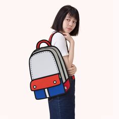 Adventure Red Backpack Cartoon Backpack For Daily Use, White Cartoon Backpack For Everyday Use, Red Backpack For Students, Back To School, Red Student Backpack For Back To School, Red Travel Backpack For Back To School, White Cartoon Backpack For Back To School, Red Backpack For Travel And Back To School, Cartoon Style Student Backpack, Rectangular, Cartoon Style Rectangular Backpack For Everyday