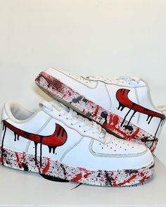 Welcome to TanysCreations! This Red Drippy Nike Swoosh Custom Air Force 1 can always be design to your liking Feel free to contact me to customize any order or create a custom of your own. It could be for shoes, hats, wallets and more! Treated before applying paint and has a Matte finish to protect your design. Your custom is waterproof and cleanable. You should use cold water and a soft cleaner like dish soap to not damage the paint. Nike Shoes Women Fashion, Sneakers Wallpaper, Custom Sneakers Diy, Nike Shoes Air Force, Be Design, Nike Fashion Shoes, Custom Nike Shoes, Air Force 1 Custom, Custom Air Force 1