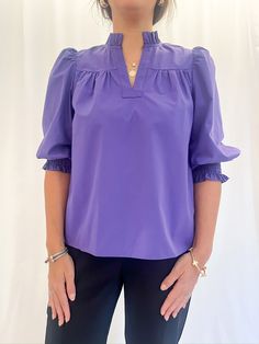 Long sleeve cinch wrist, v-neck ruffle collar blouse. Neck Ruffle Collar, Ruffle Collar Blouse, Ruffle Collar, Neck Ruffle, Collar Blouse, Dress Shoes, V Neck, Collar, Long Sleeve