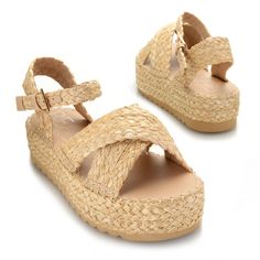 Braided raffia and and adjustable buckle make these platform sandals stand tall in your wardrobe. When you're packing for your next glamorous vacation, don't forget to slip these Sunshine sandals in your bag. They're also quite lightweight making them an easy choice Summer Vacation Platform Footbed Sandals, Trendy Buckle Closure Wedge Sandals For Vacation, Summer Platform Footbed Sandals For Vacation, Platform Sandals For Beach Season Vacation, Summer Adjustable Platform Footbed Sandals, Summer Sandals With Adjustable Strap For Vacation, Summer Vacation Sandals With Adjustable Strap, Adjustable Buckle Closure Wedge Sandals For Summer, Summer Beach Footbed Platform Sandals