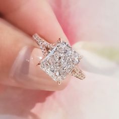 3.0 CT Radiant Solitaire Split Shank CVD F/VS1 Diamond Engagement Ring – Barbara Maison Crushed Diamond Ring, Rose Gold Eternity Band, Radiant Diamond Engagement Rings, Radiant Moissanite, Dainty Engagement, Ring Matching, Vs1 Diamond, Sterling Silver Wedding Band, Silver Wedding Bands