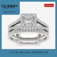 an engagement ring and wedding band set with the price $ 29 99, including 1 ctw