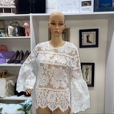 Adiva Nwt! White Floral Lace Embroidered Bell Sleeve Top Size S Measures Approximately: Armpit 19.5 Inch Length 25 Inch White Lace Top With Floral Embroidery And Long Sleeves, Lace Tops With Floral Embroidery For Brunch, White Embroidered Feminine Lace Top, Feminine White Embroidered Lace Top, Elegant White Embroidered Lace Top, White Lace Top With Floral Embroidery, Bell Sleeve, Floral Lace, Bell Sleeve Top