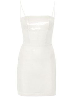 white sheer sequin embellishment square neck concealed rear zip fastening adjustable spaghetti straps boned bodice fitted waistline bodycon design straight hem thigh-length mesh lining Kendall Dress, Bodycon Design, Tulle Mini Dress, Boned Corsets, Sequin Embellishment, Boned Bodice, Mini Dress White, Wedding Guest Looks, Square Neck Dress