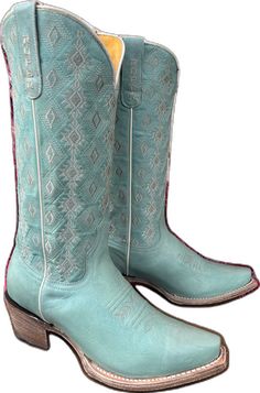 Fitted Turquoise Boots For Ranch, Southwestern Snip Toe Boots For Ranch, Southwestern Snip Toe Ranch Boots, Turquoise Western Boots For Ranch, Southwestern Fitted Boots With Round Toe, Fitted Southwestern Boots For Ranch, Southwestern Style Fitted Boots For Ranch, Southwestern Style Snip Toe Boots For Country Events, Western Turquoise Boots For Rodeo