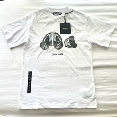 Palm Angels X-Ray Bear T-Shirt. Brand New White Front Print Top For Streetwear, White Logo Print T-shirt For Streetwear, White Print Logo Tops For Streetwear, White Print Logo Streetwear Tops, White Logo Print Graphic Tee, White Print Logo Shirt For Streetwear, Angel Shirt, Angel Man, T Shirt Brand