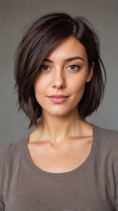 The Asymmetrical Lob Style is an edgy and modern quick summer hairstyle for medium hair that works exceptionally well for those looking to make a statement. This style, shorter on one side and gradually longer on the other Medium Bob Long Bangs, Short Bob Haircuts Brunette, Side Bang Bob Haircut, Asymmetrical Bob Medium, Medium Bob With Side Bangs, Side Part Lob, Asymmetrical Bob Short Edgy, Side Part Short Hair, Elegant Bob Hairstyles