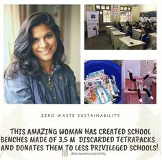 a woman is smiling in front of some desks and other school related items with the caption zero waste australia