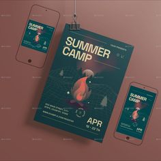 Summer Bonfire Camp Flyer Set Camp Flyer, Summer Bonfire, Summer Camp, Camping