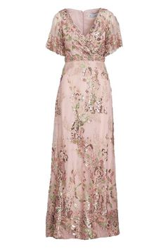 Beige polyester gown with floral and sequins hand embroidery. - Aza Fashions Floral Embroidered Floor-length Gown For Wedding Guest, Spring Floral Embroidered Gown For Mother Of The Bride, Festive Evening Maxi Dress With Floral Embroidery, Festive Floral Embroidered Evening Maxi Dress, Sequin Maxi Dress For Wedding Guests, Evening Floral Embroidery Floor-length Mother Of The Bride Dress, Floor-length Floral Embroidery Mother Of The Bride Evening Dress, Evening Floor-length Floral Embroidery Mother Of The Bride Dress, Floor-length Embroidered Dress For Mother Of The Bride